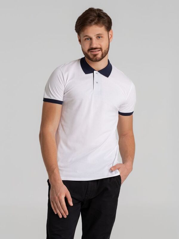 Рубашка поло Prince 190, белая с темно-синим арт.6085.60