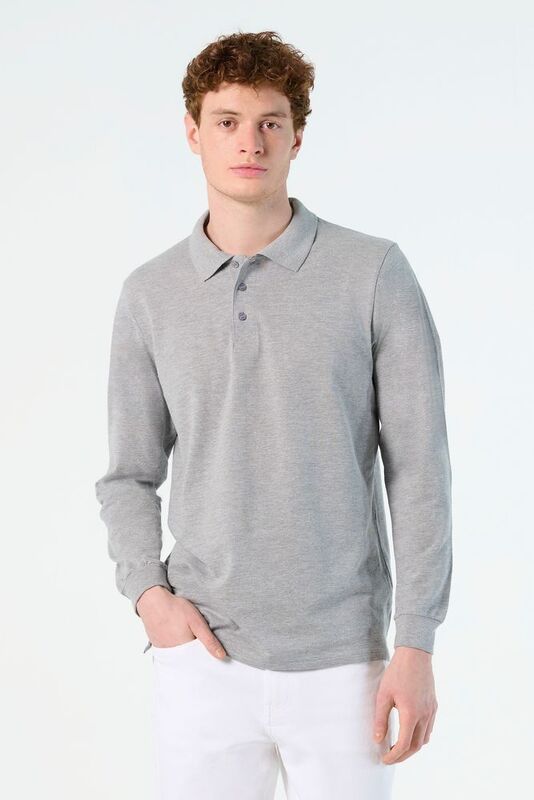 Рубашка поло мужская с длинным рукавом Star 170, серый меланж арт.5420.10