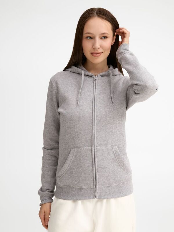 Толстовка женская на молнии с капюшоном Seven Women, серый меланж арт.5574.10