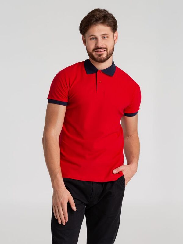 Рубашка поло Prince 190, красная с темно-синим арт.6085.54