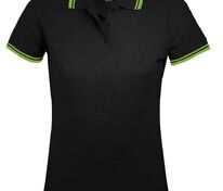 Рубашка поло женская Pasadena Women 200 с контрастной отделкой, черная с зеленым арт.5852.39