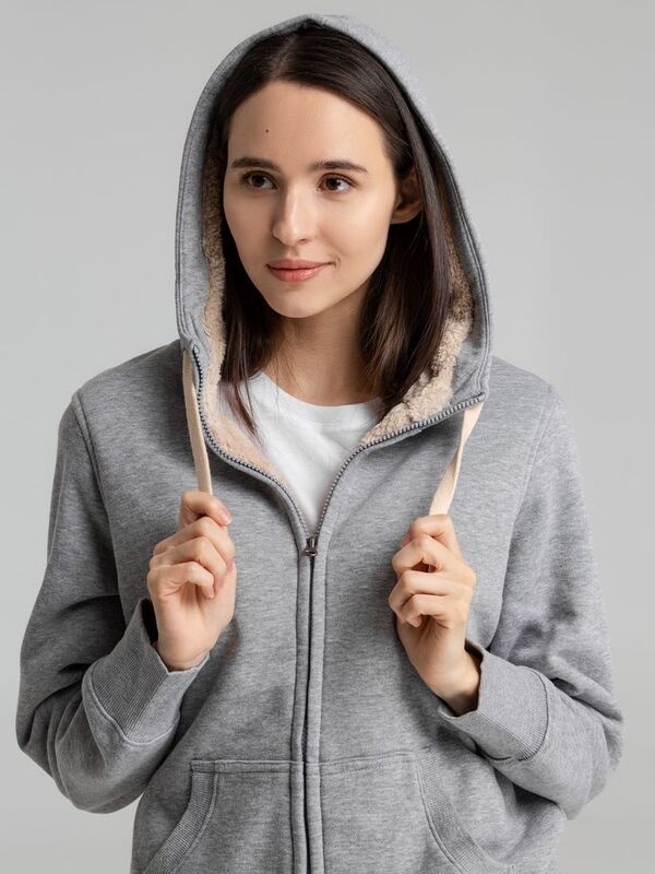 Толстовка унисекс на молнии Sherpa 280, серый меланж арт.5974.10