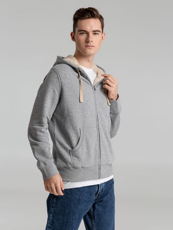 Толстовка унисекс на молнии Sherpa 280, серый меланж арт.5974.10