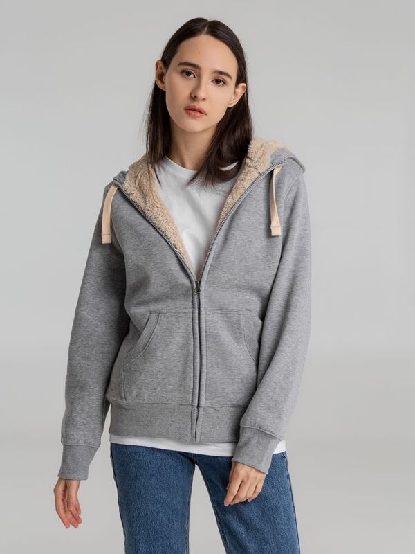 Толстовка унисекс на молнии Sherpa 280, серый меланж арт.5974.10