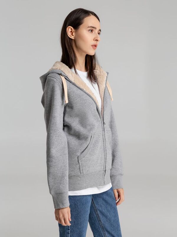 Толстовка унисекс на молнии Sherpa 280, серый меланж арт.5974.10