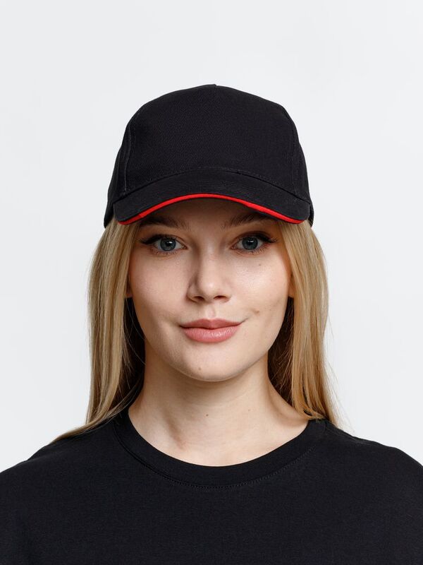 Бейсболка Long Beach, черная с красным арт.6538.35