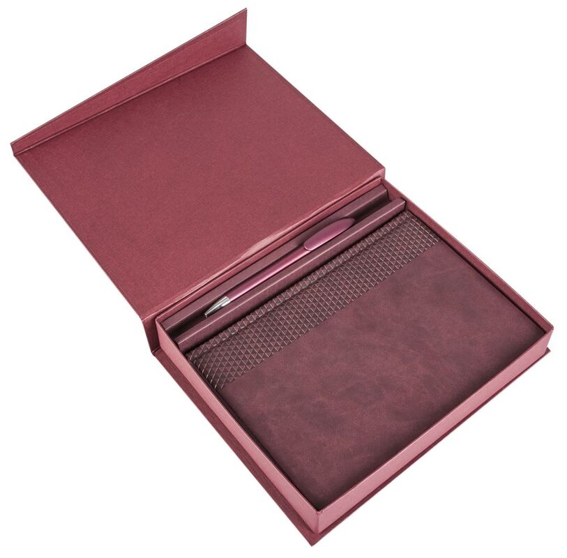 Коробка Duo под ежедневник и ручку, бордовая арт.1639.55