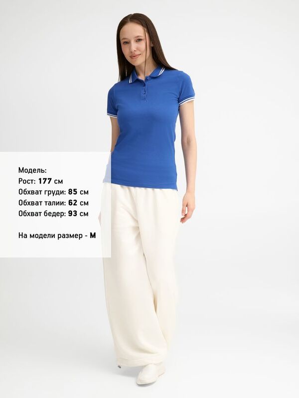 Рубашка поло женская Pasadena Women 200 с контрастной отделкой, ярко-синяя с белым арт.5852.46