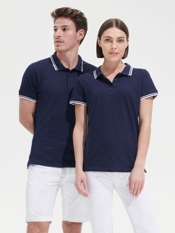 Рубашка поло женская Pasadena Women 200 с контрастной отделкой, белая с синим арт.5852.64