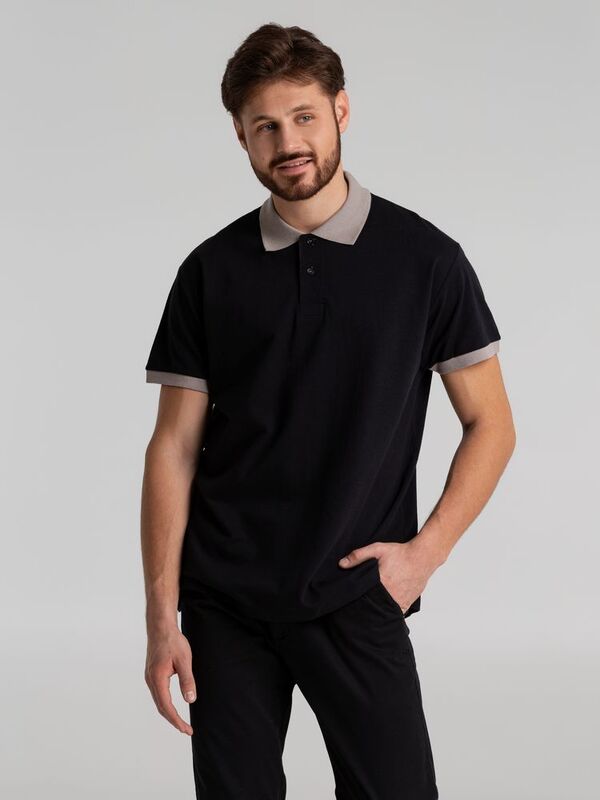 Рубашка поло Prince 190, черная с серым арт.6085.31