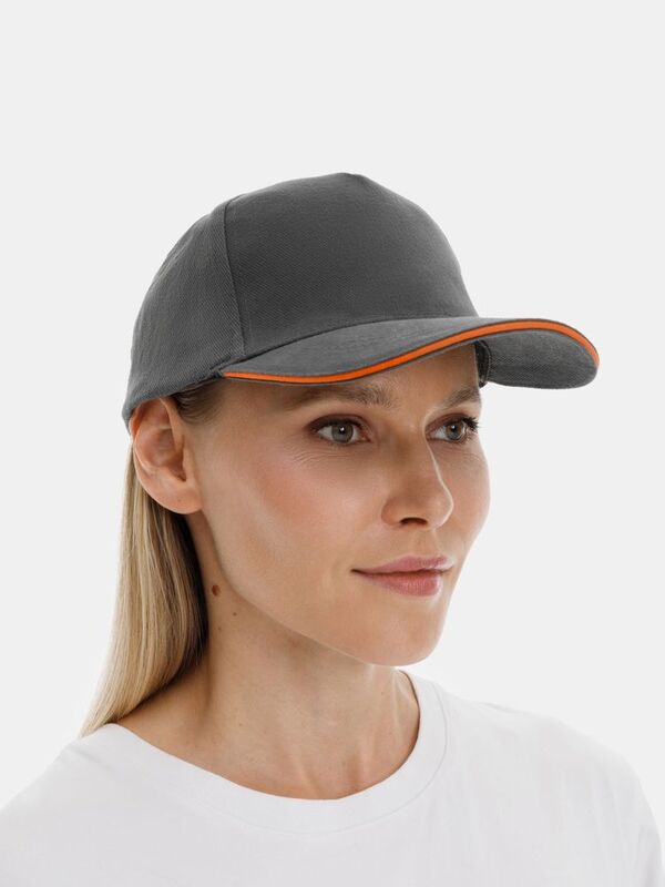 Бейсболка Long Beach, серая с оранжевым арт.6538.12