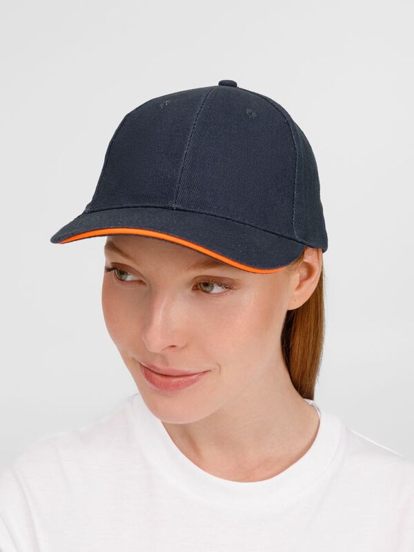 Бейсболка Buffalo, темно-синяя с неоново-оранжевым арт.6404.42
