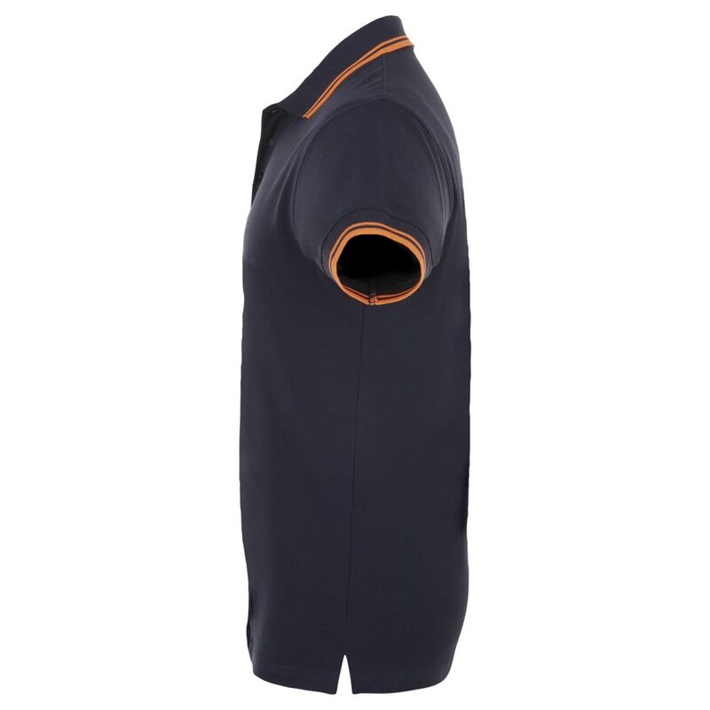Рубашка поло мужская Pasadena Men 200 с контрастной отделкой, темно-синяя (navy) с неоново-оранжевым арт.5851.42
