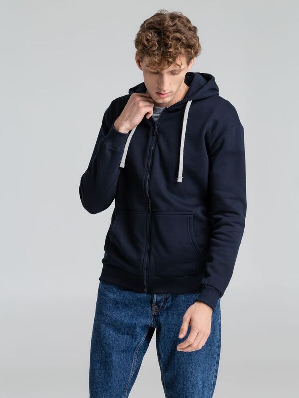 Толстовка на молнии с капюшоном Unit Siverga Heavy, темно-синяя арт.6927.40