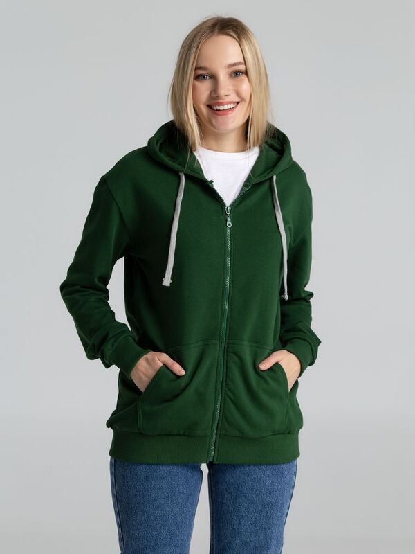 Толстовка с капюшоном на молнии Unit Siverga Heavy, темно-зеленая арт.6927.90