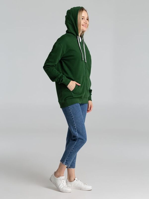 Толстовка с капюшоном на молнии Unit Siverga Heavy, темно-зеленая арт.6927.90