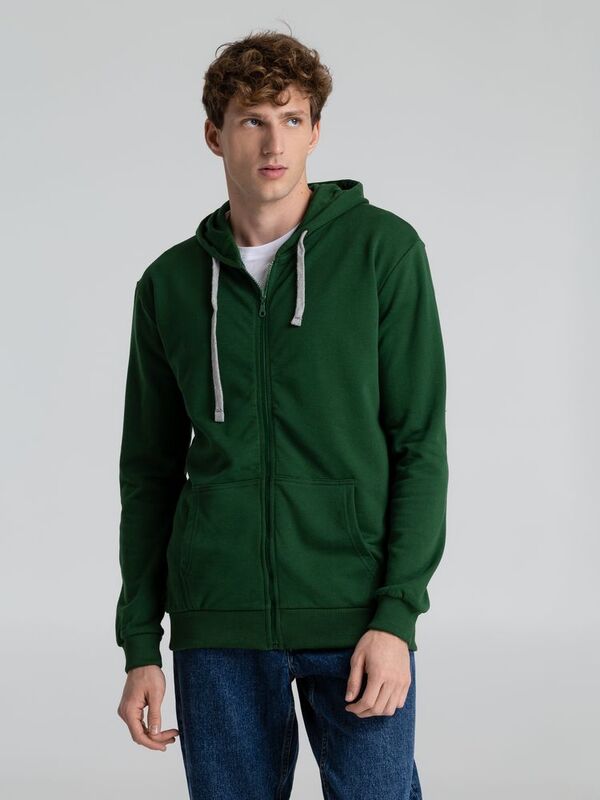 Толстовка с капюшоном на молнии Unit Siverga Heavy, темно-зеленая арт.6927.90
