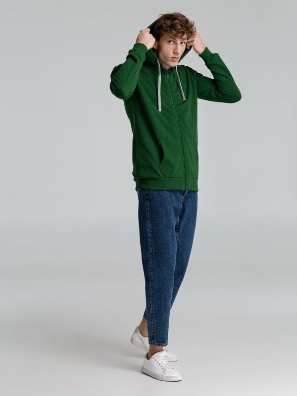 Толстовка с капюшоном на молнии Unit Siverga Heavy, темно-зеленая арт.6927.90