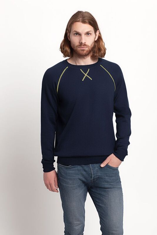 Джемпер Stitch с контрастной отделкой, синий с зеленым арт.12122.49