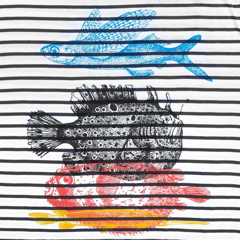 Футболка женская &laquo;Морские обитатели&raquo;, белая с темно-синим арт.70330.64