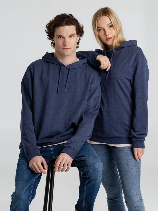 Толстовка с капюшоном унисекс Hoodie, синий меланж арт.WU03W611