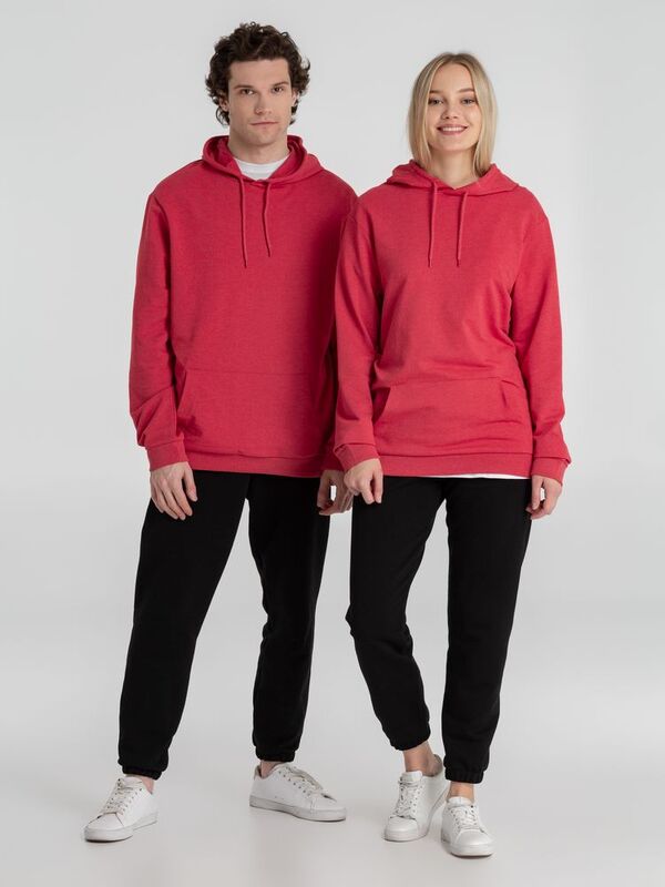 Толстовка с капюшоном унисекс Hoodie, красный меланж арт.WU03W617