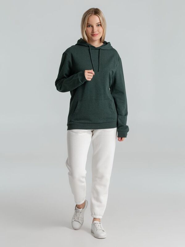 Толстовка с капюшоном унисекс Hoodie, темно-зеленый меланж арт.WU03W618