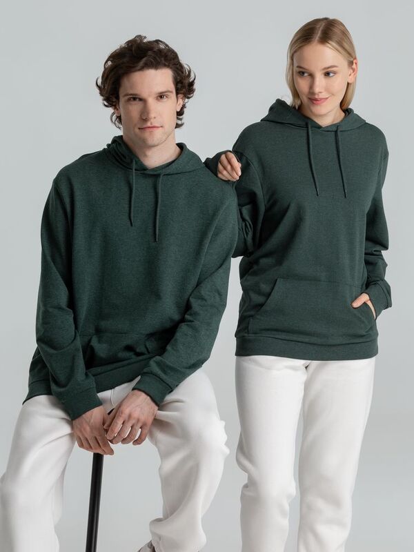Толстовка с капюшоном унисекс Hoodie, темно-зеленый меланж арт.WU03W618