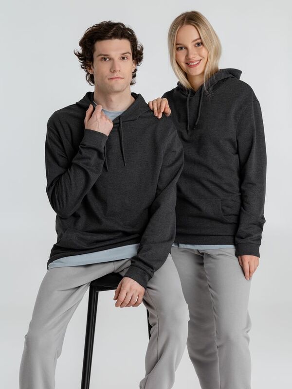 Толстовка с капюшоном унисекс Hoodie, серый меланж (антрацит) арт.WU03W625