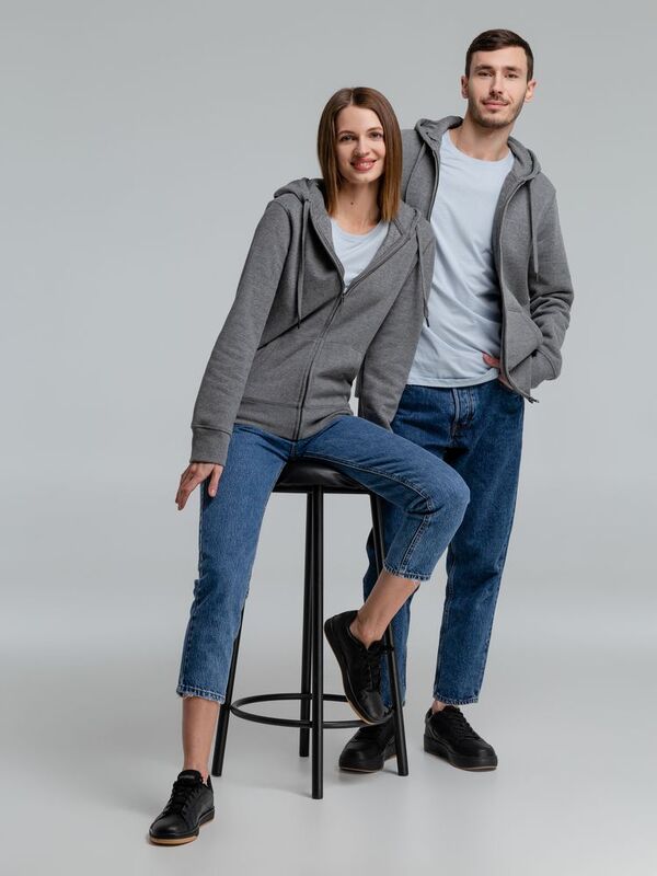 Толстовка на молнии с капюшоном унисекс King, темно-серый меланж арт.WU03K623