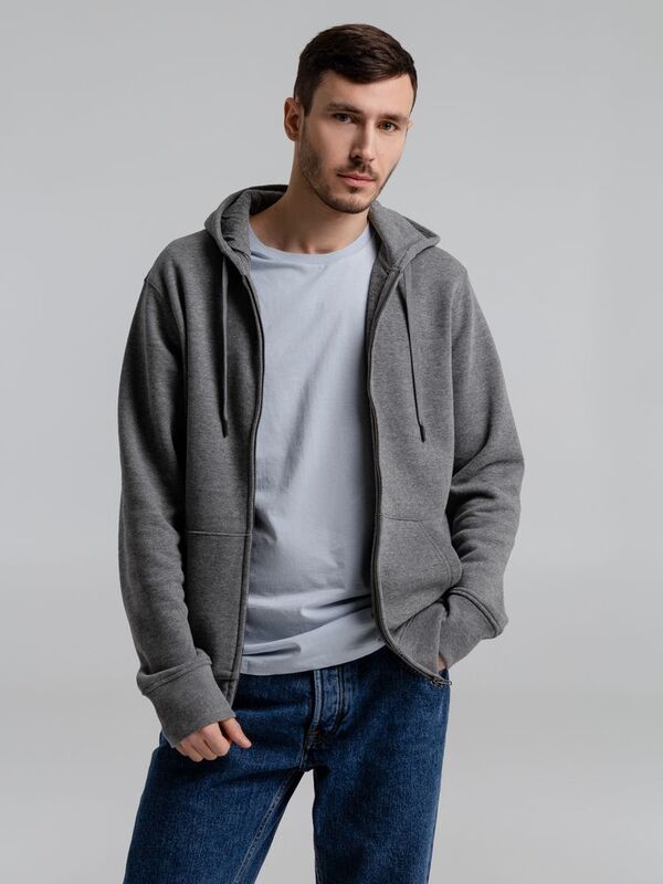 Толстовка на молнии с капюшоном унисекс King, темно-серый меланж арт.WU03K623