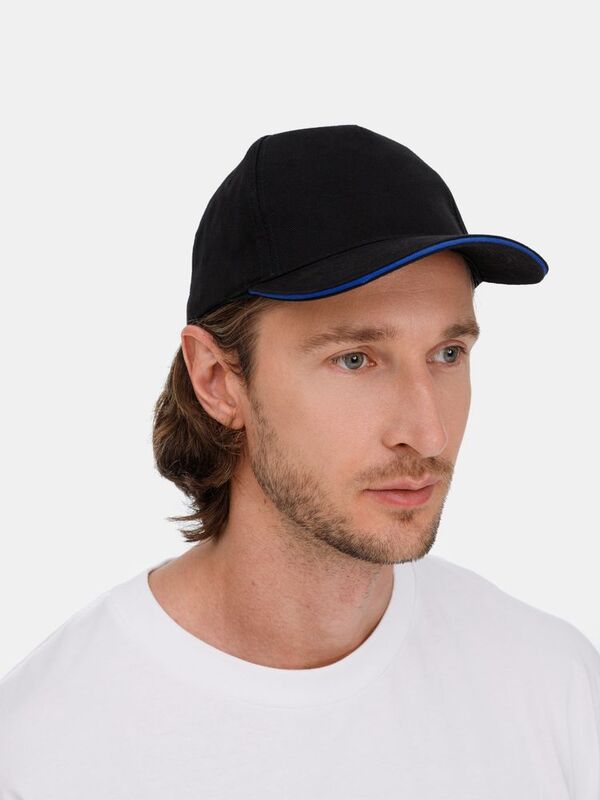 Бейсболка Long Beach, черная с ярко-синим арт.00594916TUN