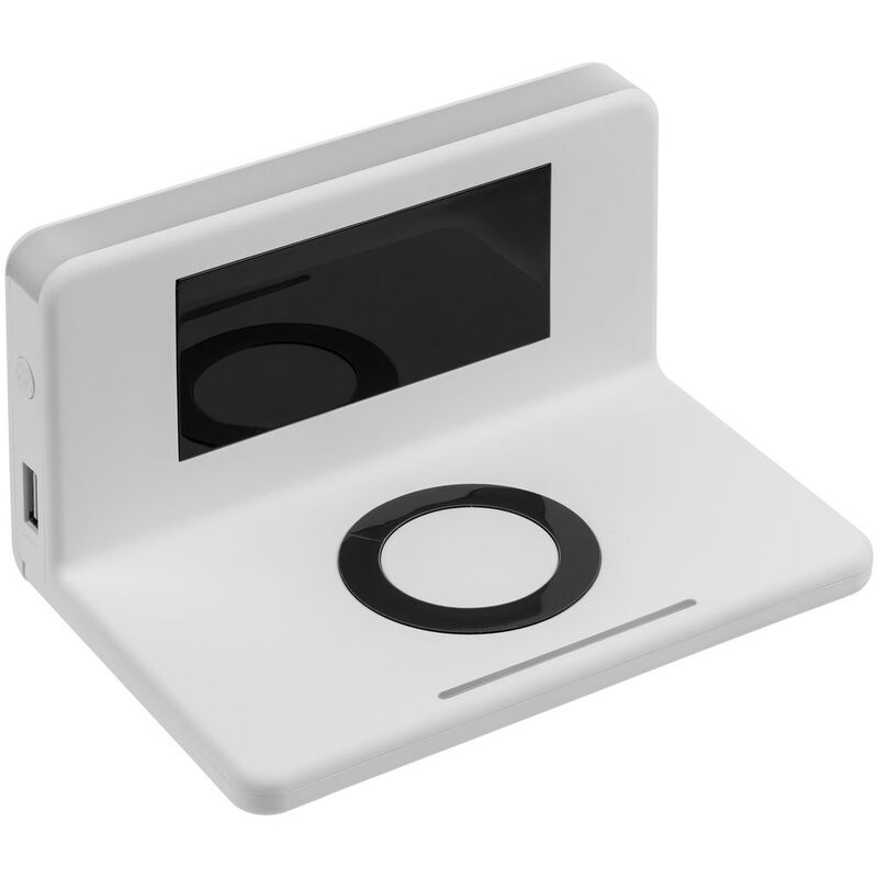 Часы настольные с беспроводным зарядным устройством Pitstop, белые арт.11879.60