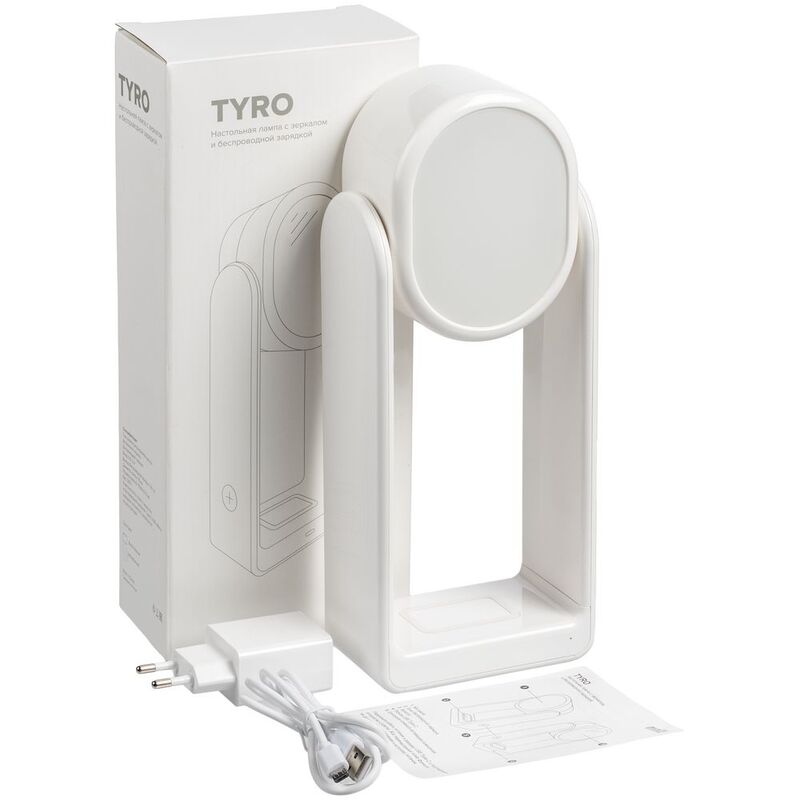 Настольная лампа с зеркалом и беспроводной зарядкой Tyro, белая арт.13370.60