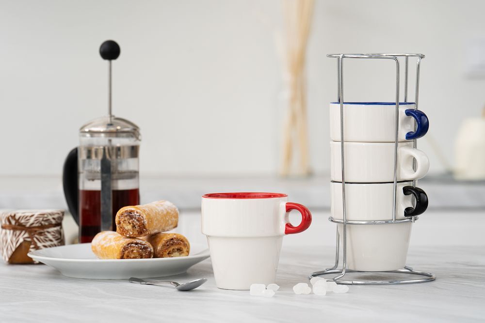 Набор из 4 кружек Inset с подставкой, красный арт.15884.50