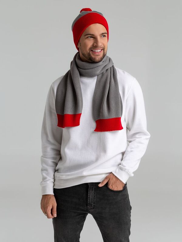 Шарф Snappy, светло-серый с красным арт.76262.51