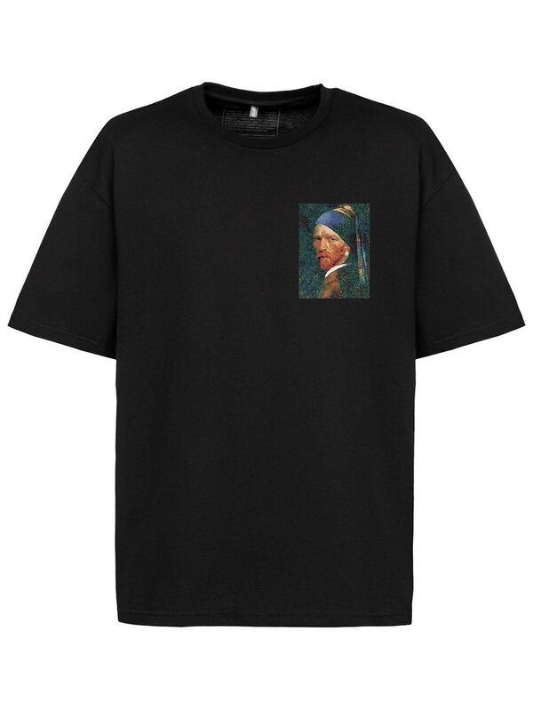 Футболка оверсайз &laquo;Мужчина с жемчужной сережкой&raquo;, черная арт.71505.30