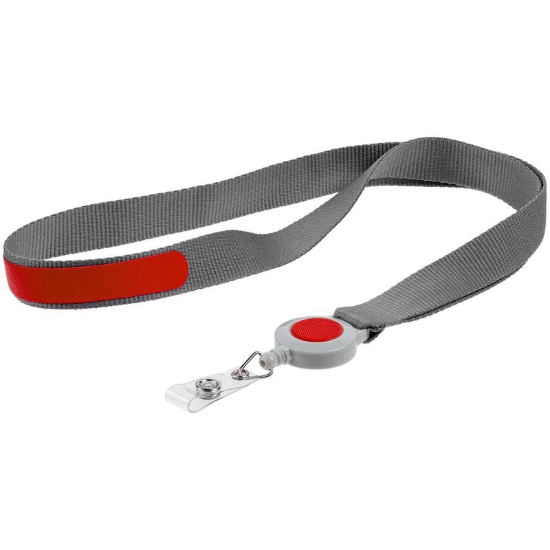 Лента для бейджа с ретрактором Devon, серая с красным арт.13761.15