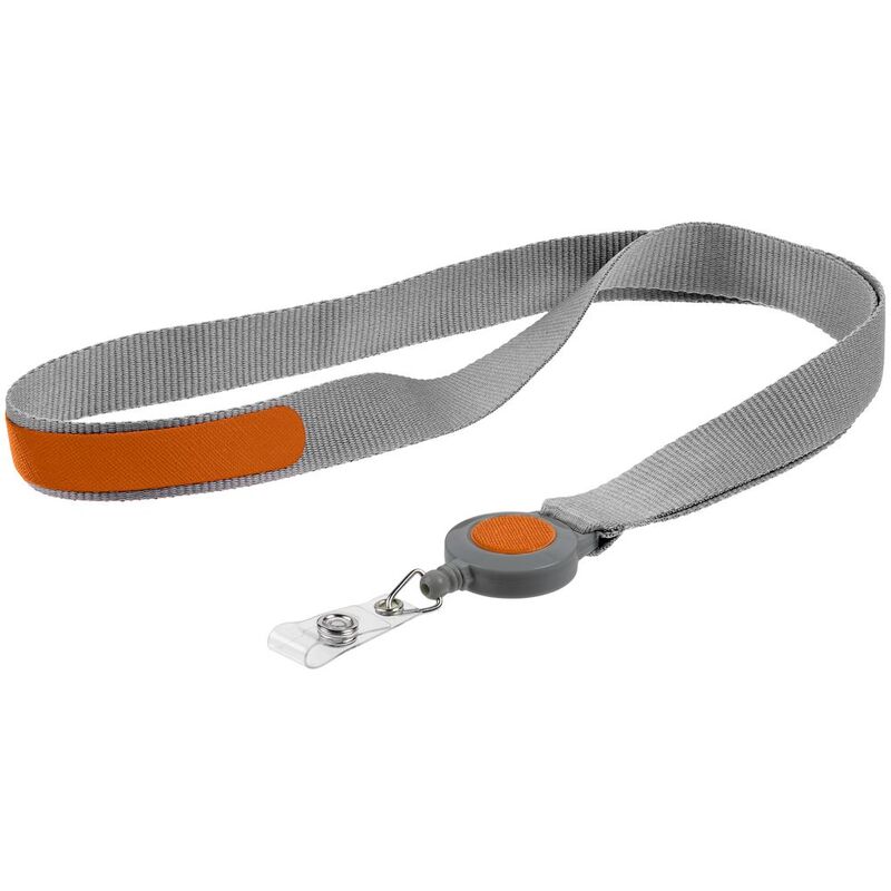 Лента для бейджа с ретрактором Devon, серая с оранжевым арт.13761.18