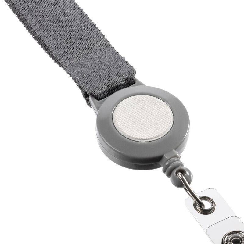 Лента для бейджа с ретрактором Devon, серая с белым арт.13761.16