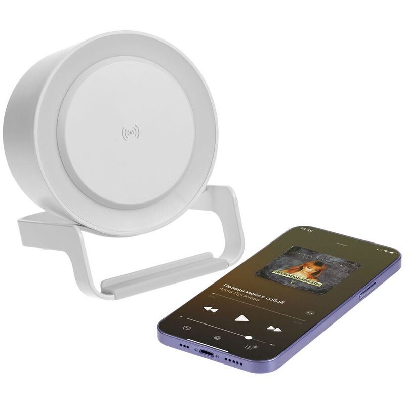 Лампа с колонкой и беспроводной зарядкой moonLight, белая арт.13927.60