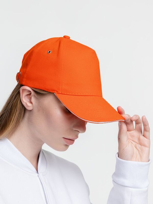 Бейсболка Classic, оранжевая с белым кантом арт.15848.20