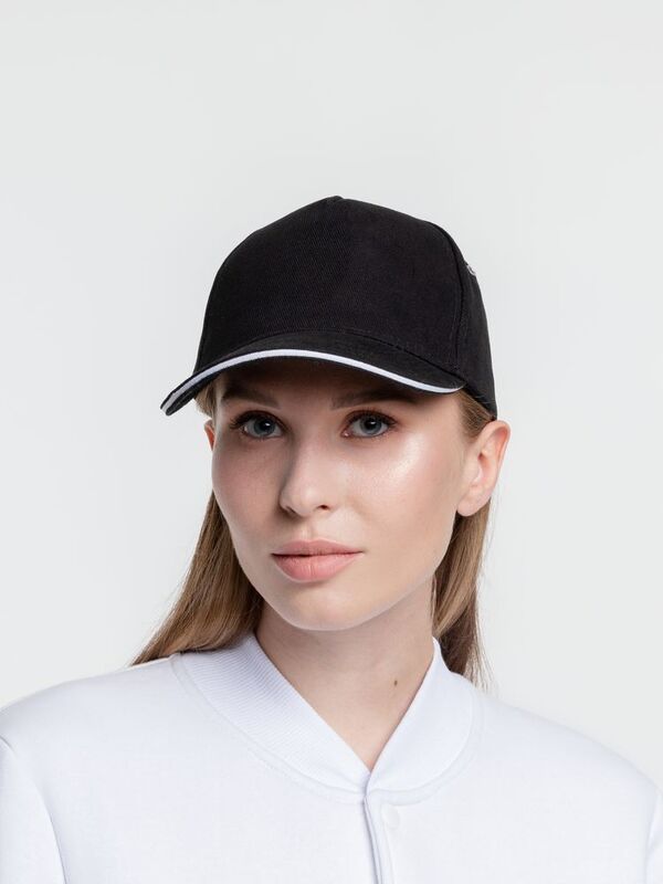 Бейсболка Classic, черная с белым кантом арт.15848.30