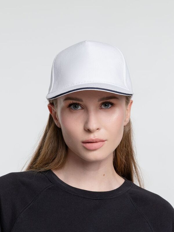 Бейсболка Classic, белая с темно-синим кантом арт.15848.60