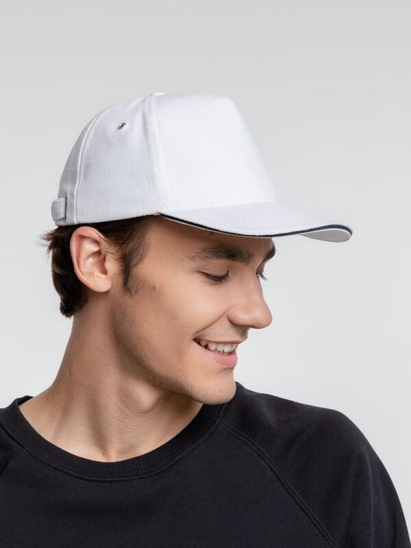 Бейсболка Classic, белая с темно-синим кантом арт.15848.60