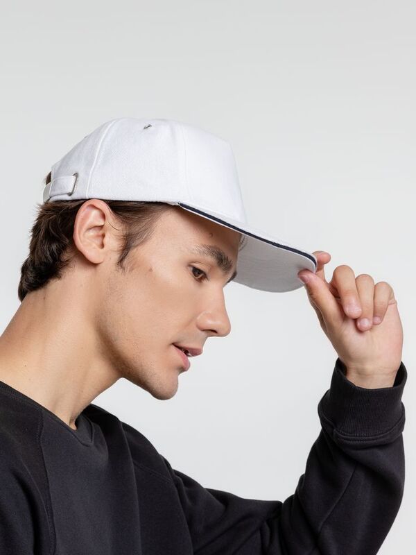 Бейсболка Classic, белая с темно-синим кантом арт.15848.60