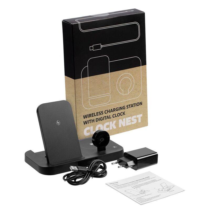 Зарядная станция с часами Clock Nest, черная арт.15609.30