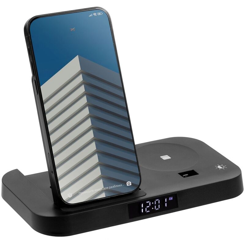 Зарядная станция с часами Clock Nest, черная арт.15609.30