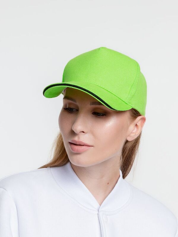 Бейсболка Classic, зеленое яблоко с черным кантом арт.15848.94