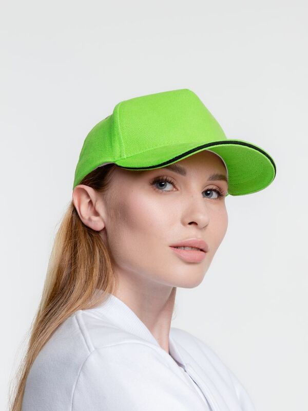 Бейсболка Classic, зеленое яблоко с черным кантом арт.15848.94